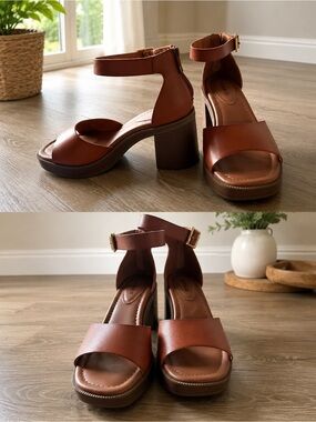 torrid Cognac Brown Block Heel Ankle-Strap Sandals